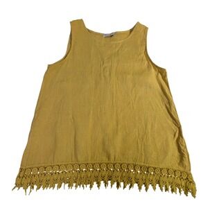 Terzo Millennio Linen Tank – M Yellow Crochet Fringe Made in Italy